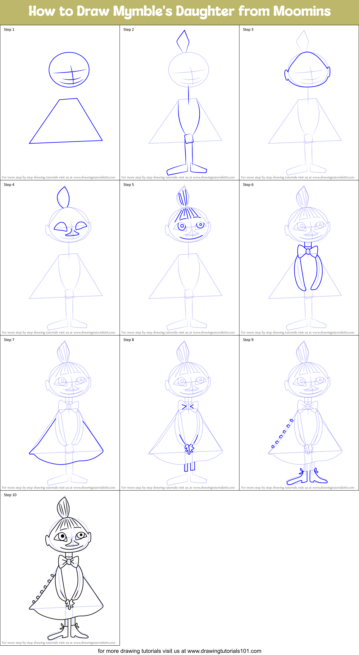 How to Draw Mymble's Daughter from Moomins Printable Step by Step