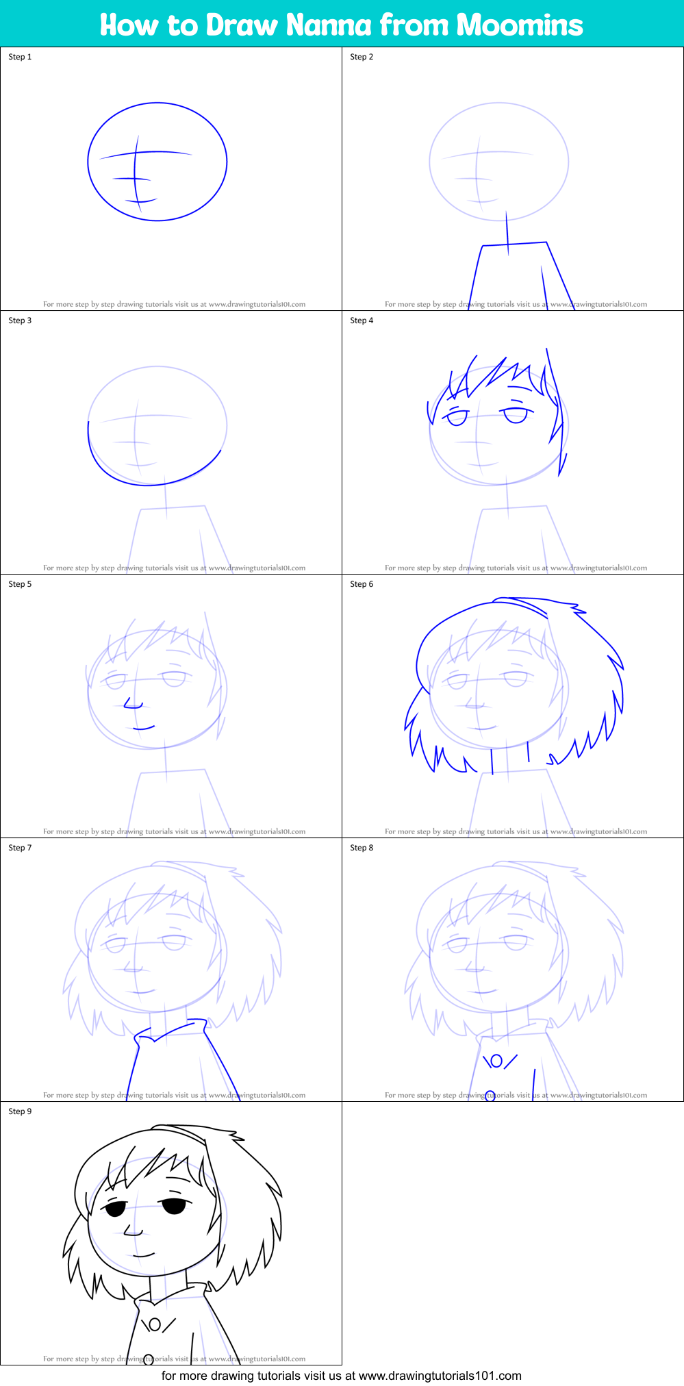 How to Draw Nanna from Moomins Printable Step by Step