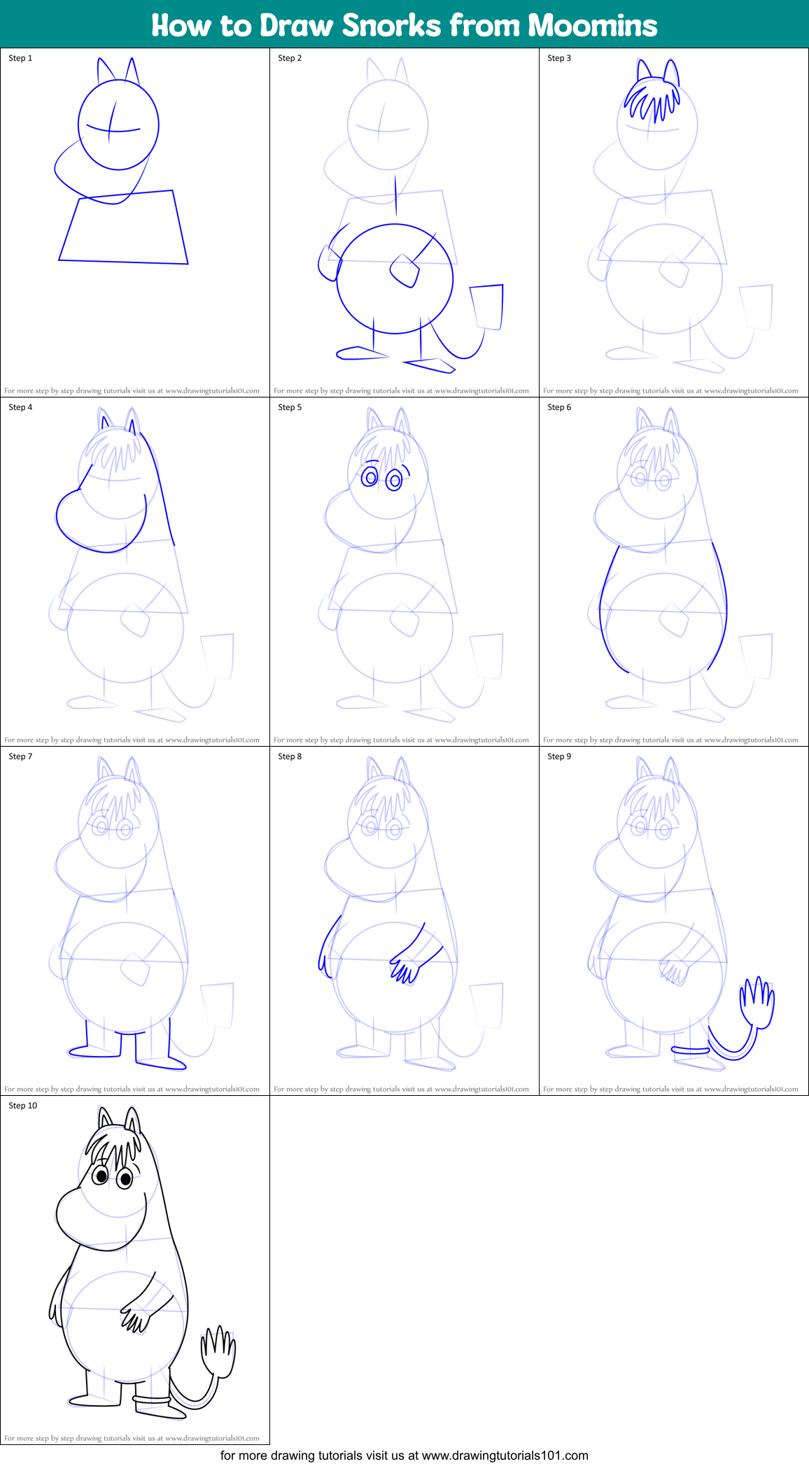 How to Draw Snorks from Moomins Printable Step by Step