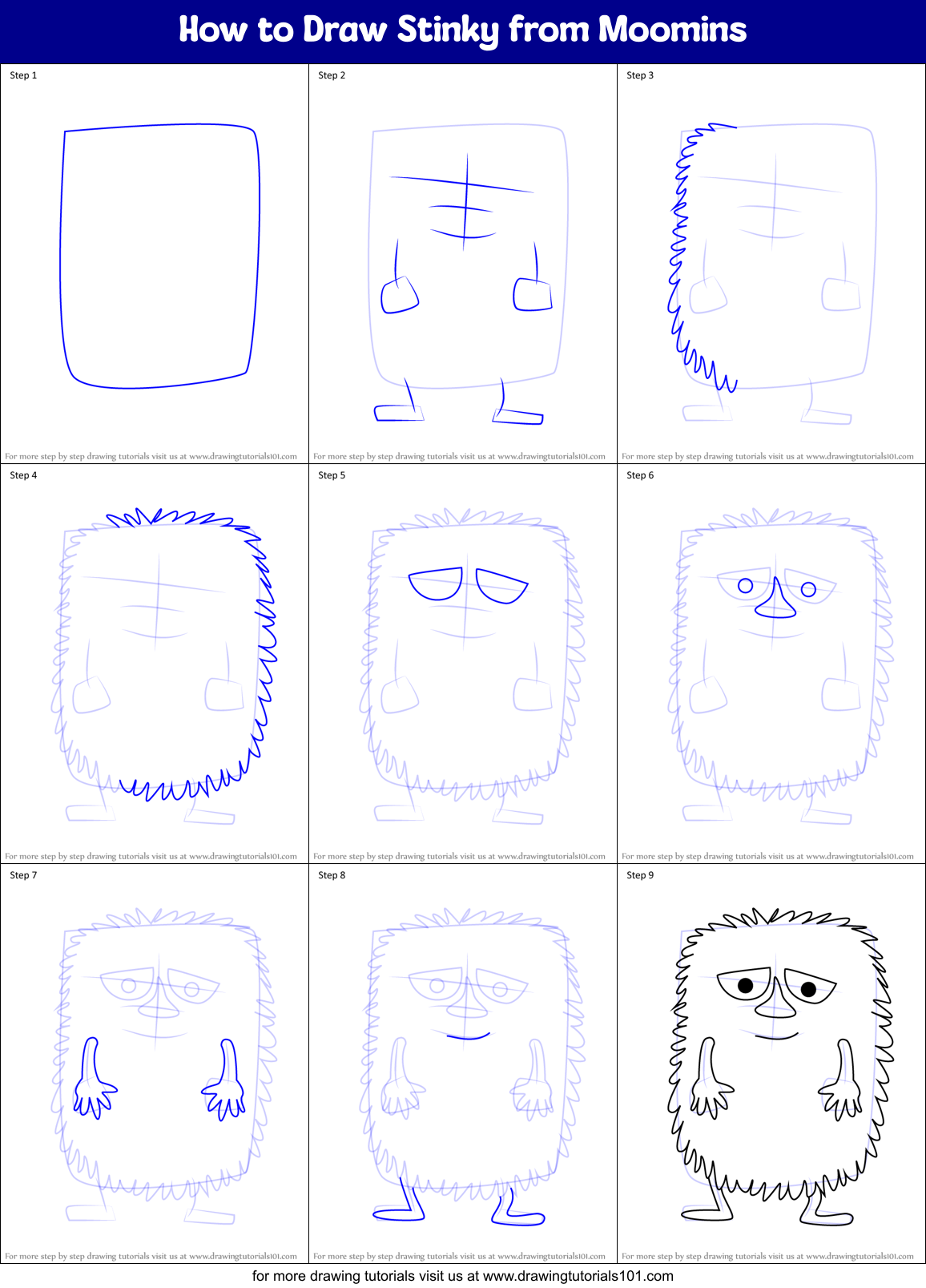 How to Draw Stinky from Moomins Printable Step by Step