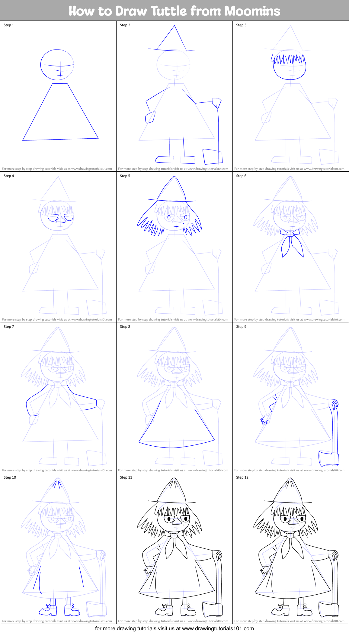 How to Draw Tuttle from Moomins Printable Step by Step