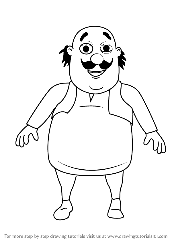 Step by Step How to Draw Motu from Motu Patlu : DrawingTutorials101.com