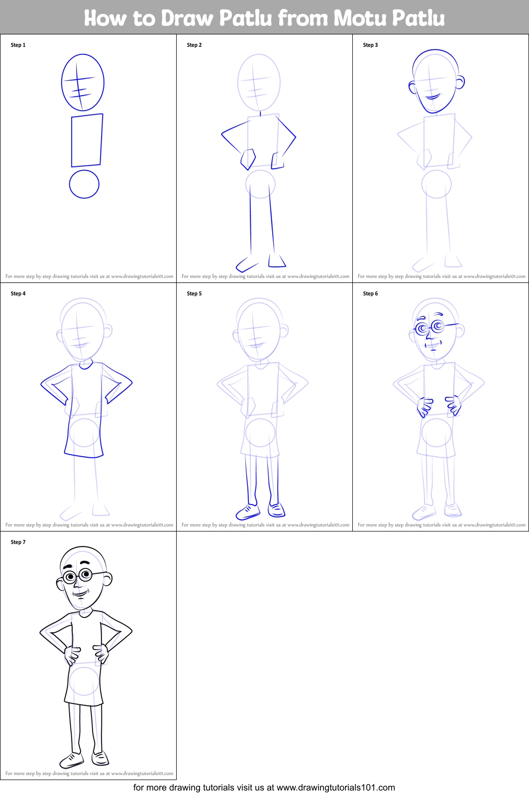 How to Draw Patlu from Motu Patlu Printable Step by Step