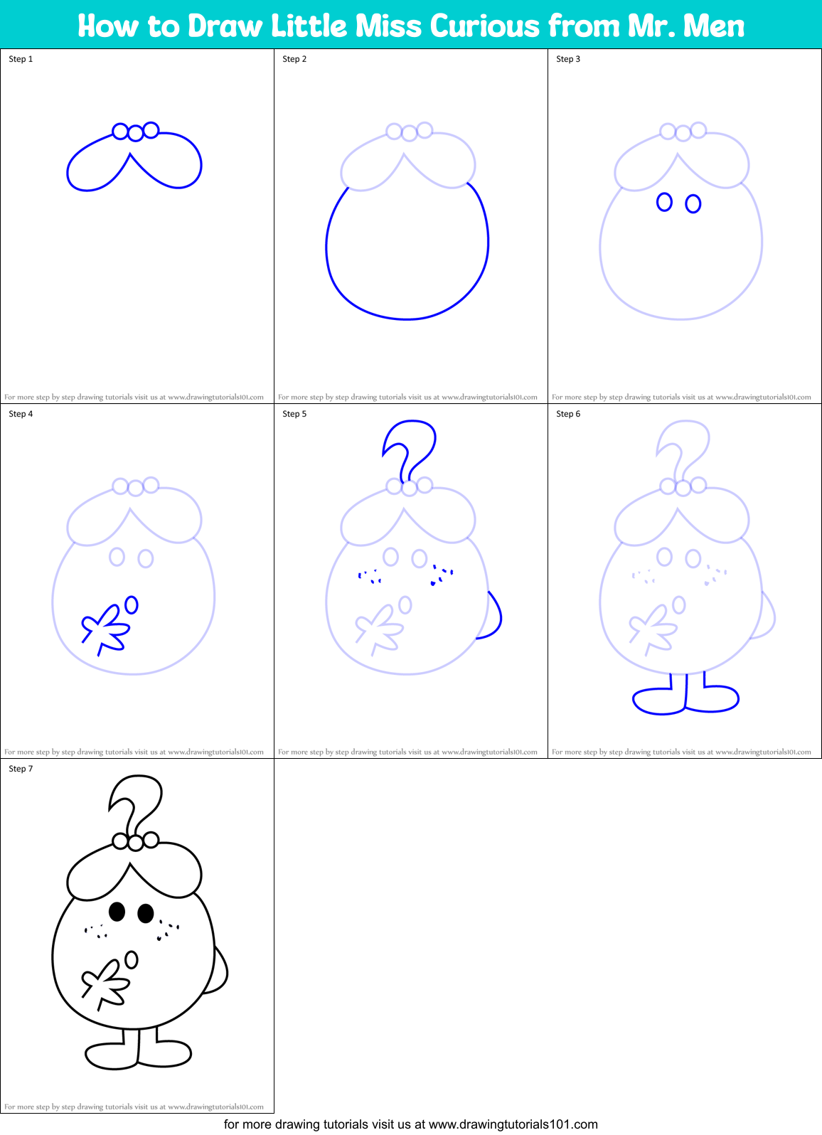 How to Draw Little Miss Curious from Mr. Men Printable Step by Step