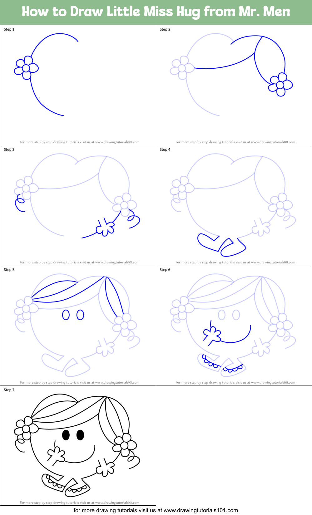 How to Draw Little Miss Hug from Mr. Men Printable Step by Step