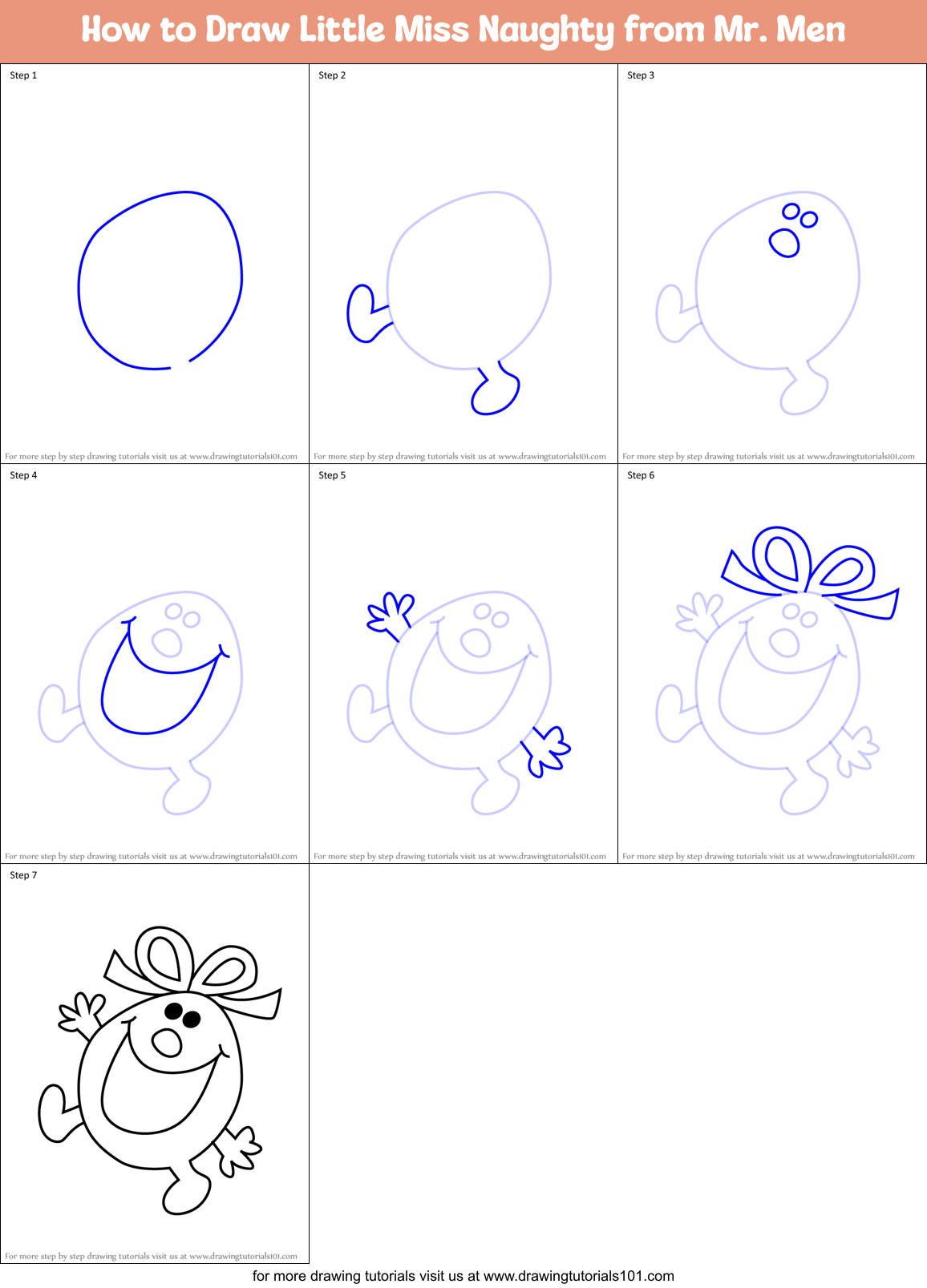 How to Draw Little Miss Naughty from Mr. Men Printable Step by Step