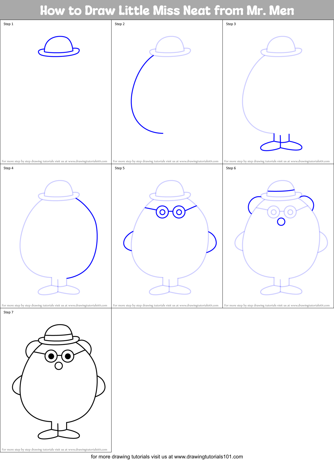 How to Draw Little Miss Neat from Mr. Men Printable Step by Step