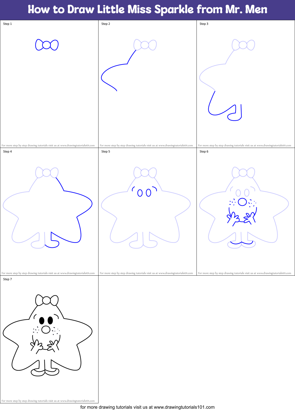 How to Draw Little Miss Sparkle from Mr. Men Printable Step by Step