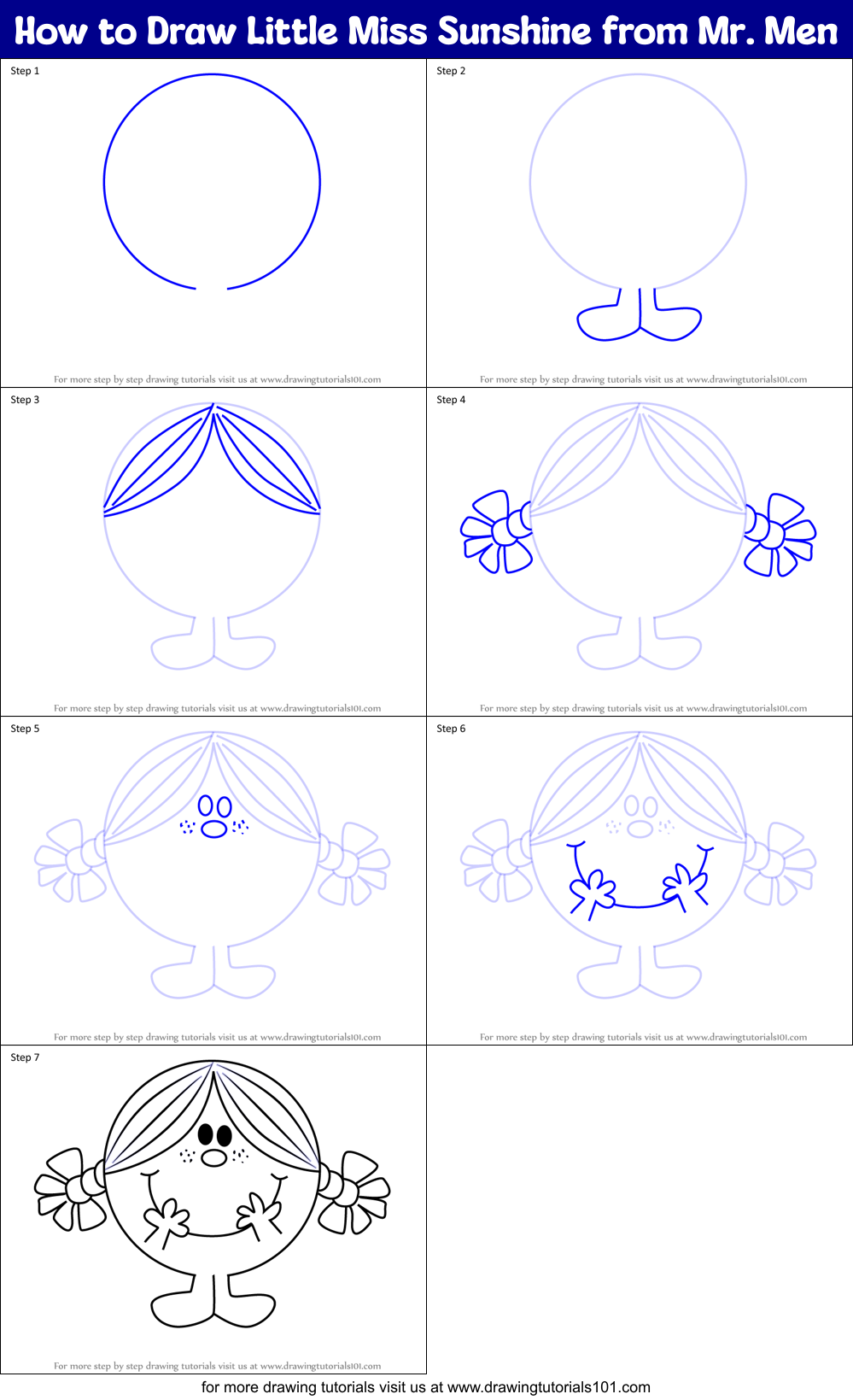 How to Draw Little Miss Sunshine from Mr. Men Printable Step by Step