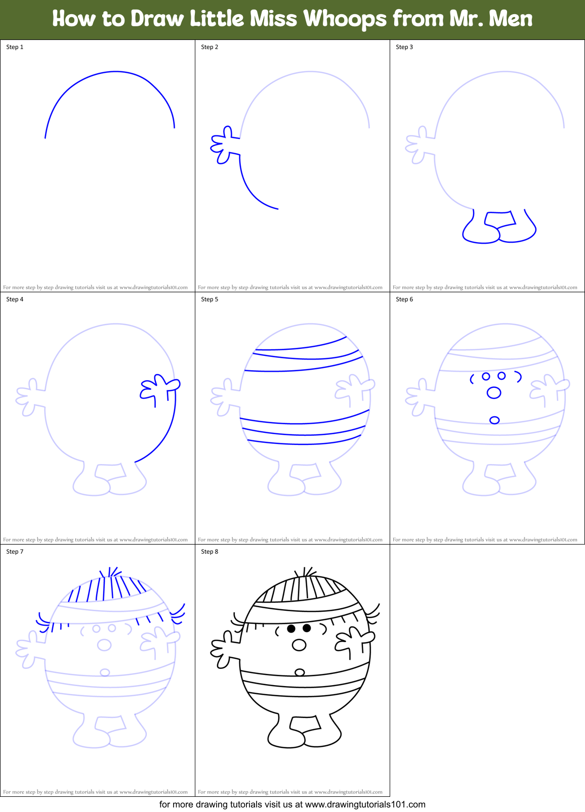 How to Draw Little Miss Whoops from Mr. Men Printable Step by Step