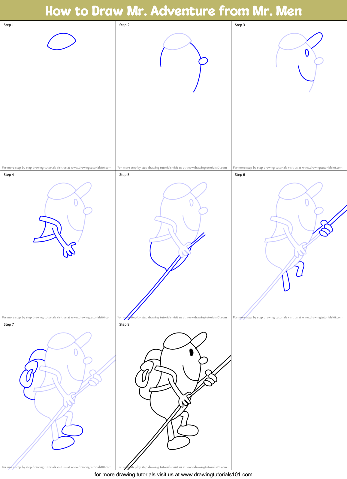 How to Draw Mr. Adventure from Mr. Men Printable Step by Step