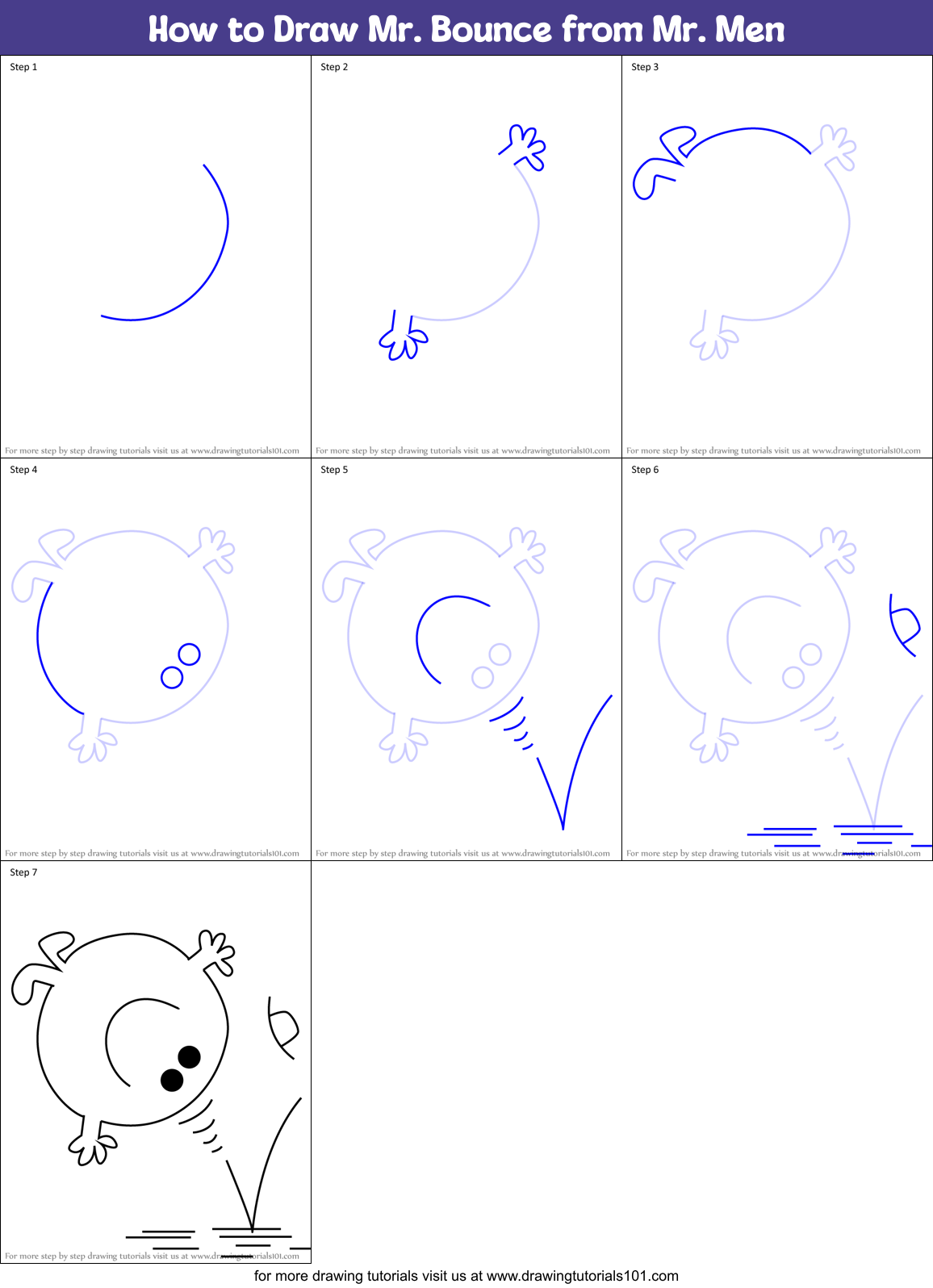 How to Draw Mr. Bounce from Mr. Men Printable Step by Step