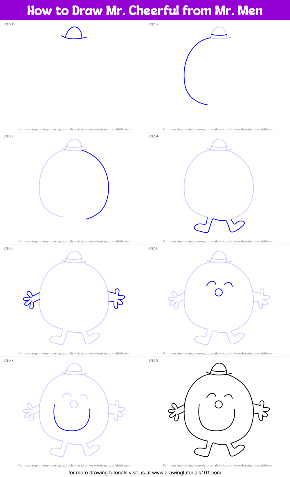 How to Draw Mr. Cheerful from Mr. Men Printable Step by Step