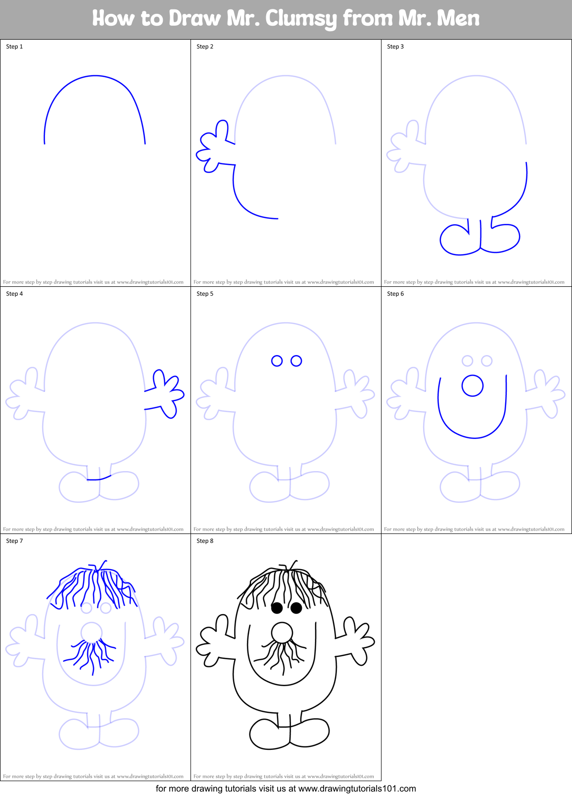 How to Draw Mr. Clumsy from Mr. Men Printable Step by Step