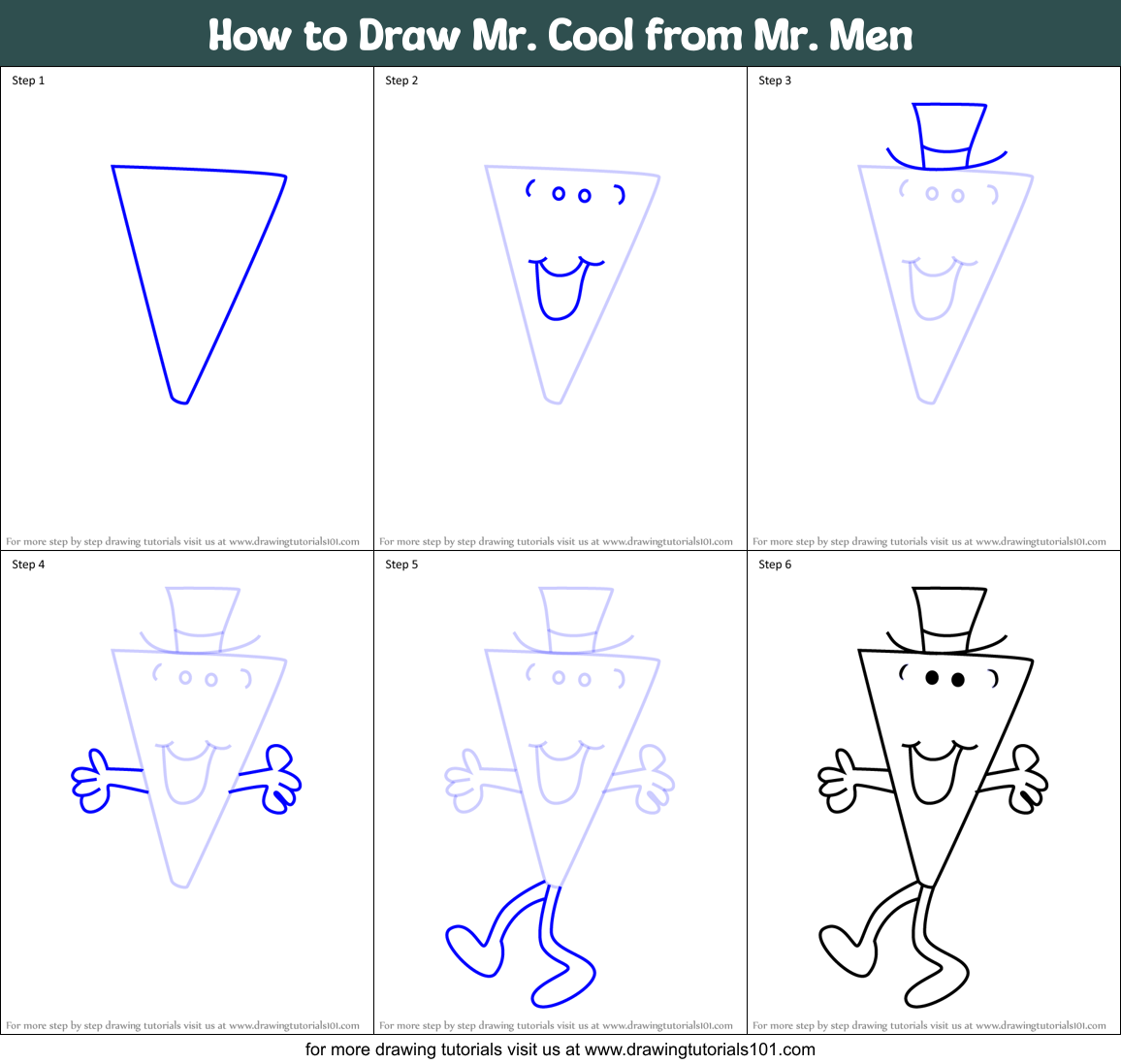 How to Draw Mr. Cool from Mr. Men Printable Step by Step