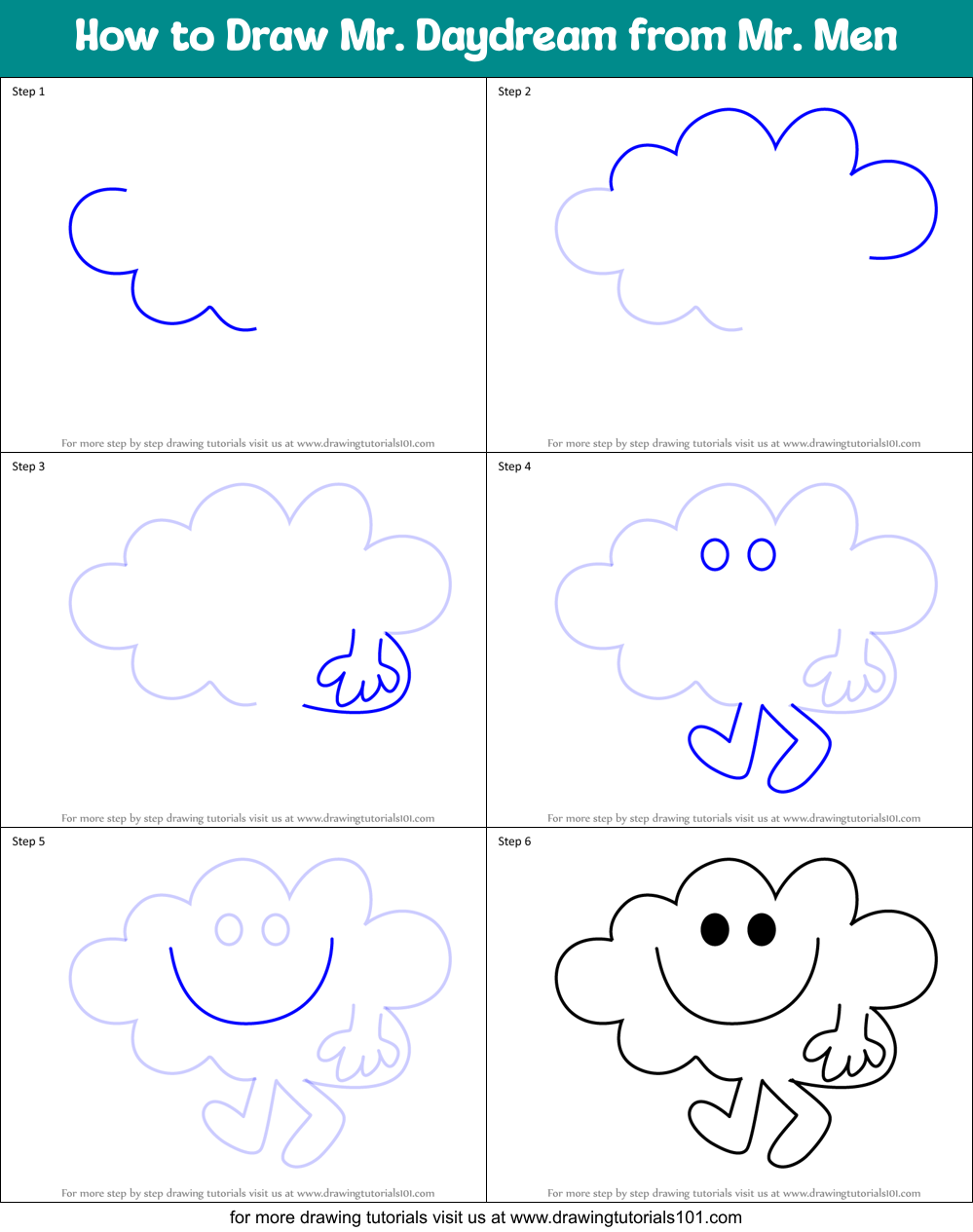How to Draw Mr. Daydream from Mr. Men Printable Step by Step