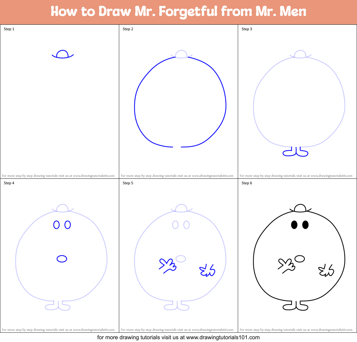 How to Draw Mr. Forgetful from Mr. Men Printable Step by Step