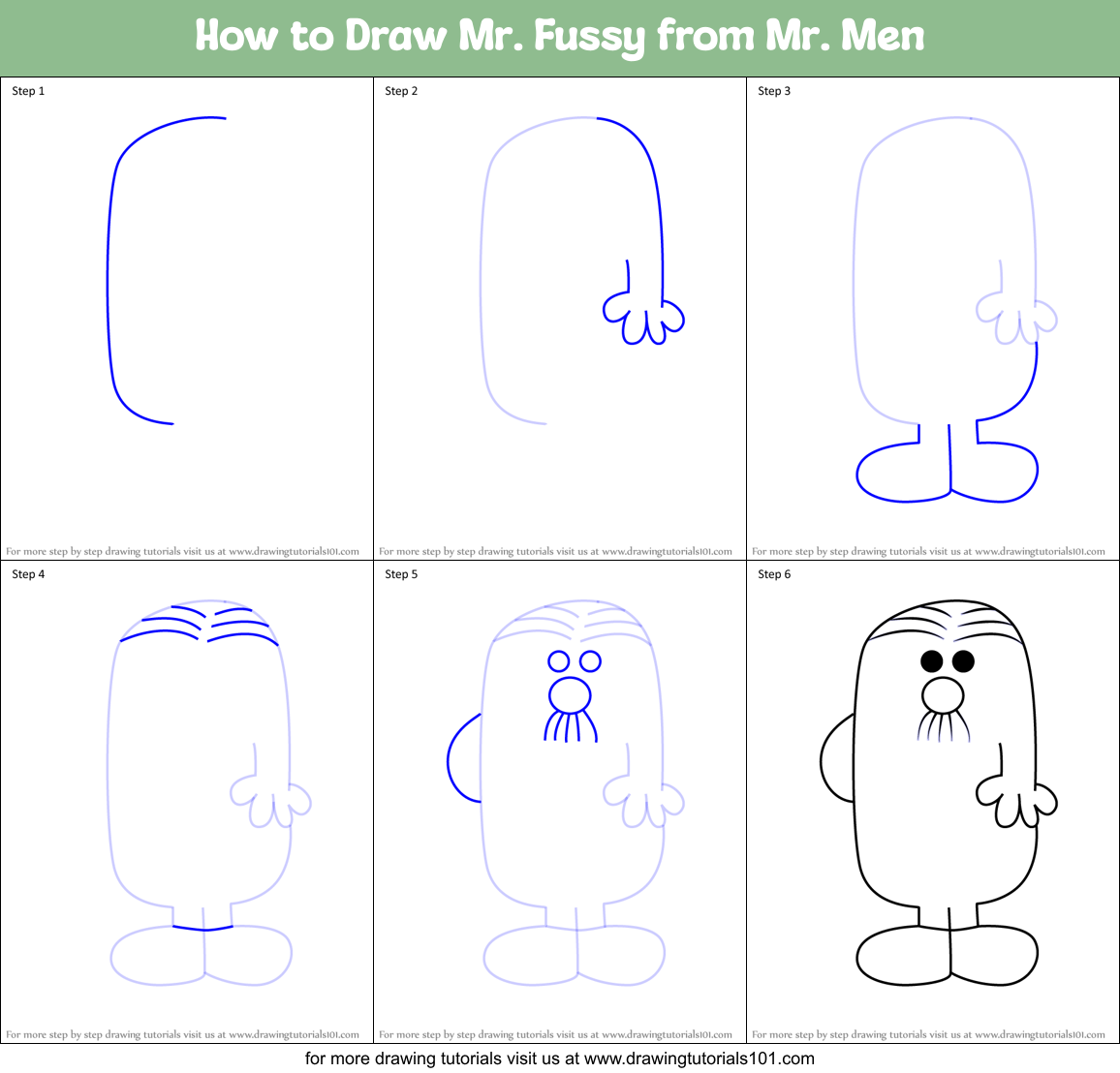 How to Draw Mr. Fussy from Mr. Men Printable Step by Step