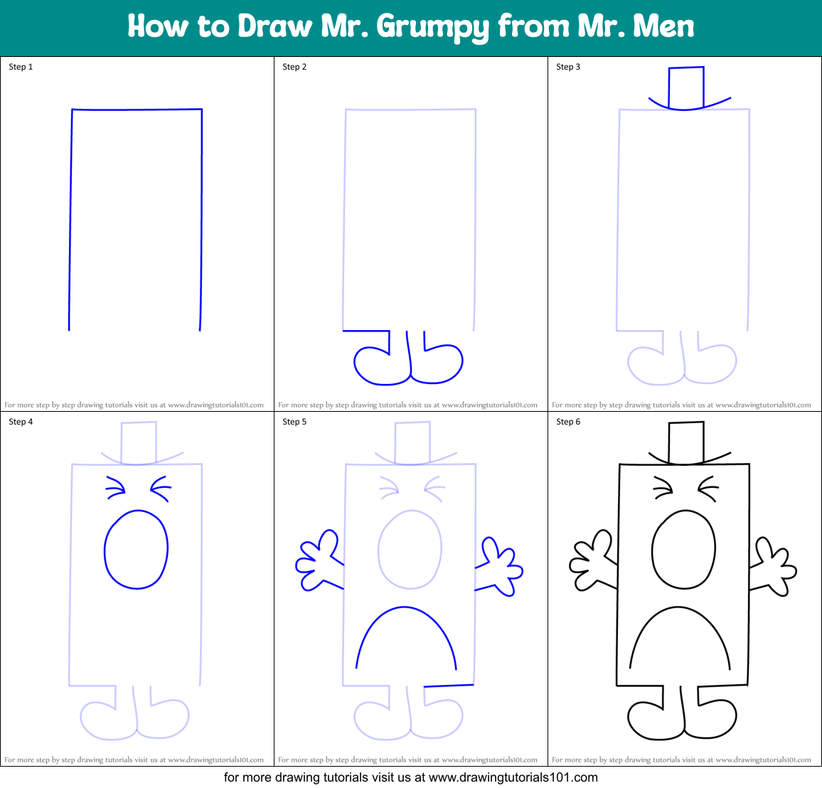 How to Draw Mr. Grumpy from Mr. Men Printable Step by Step