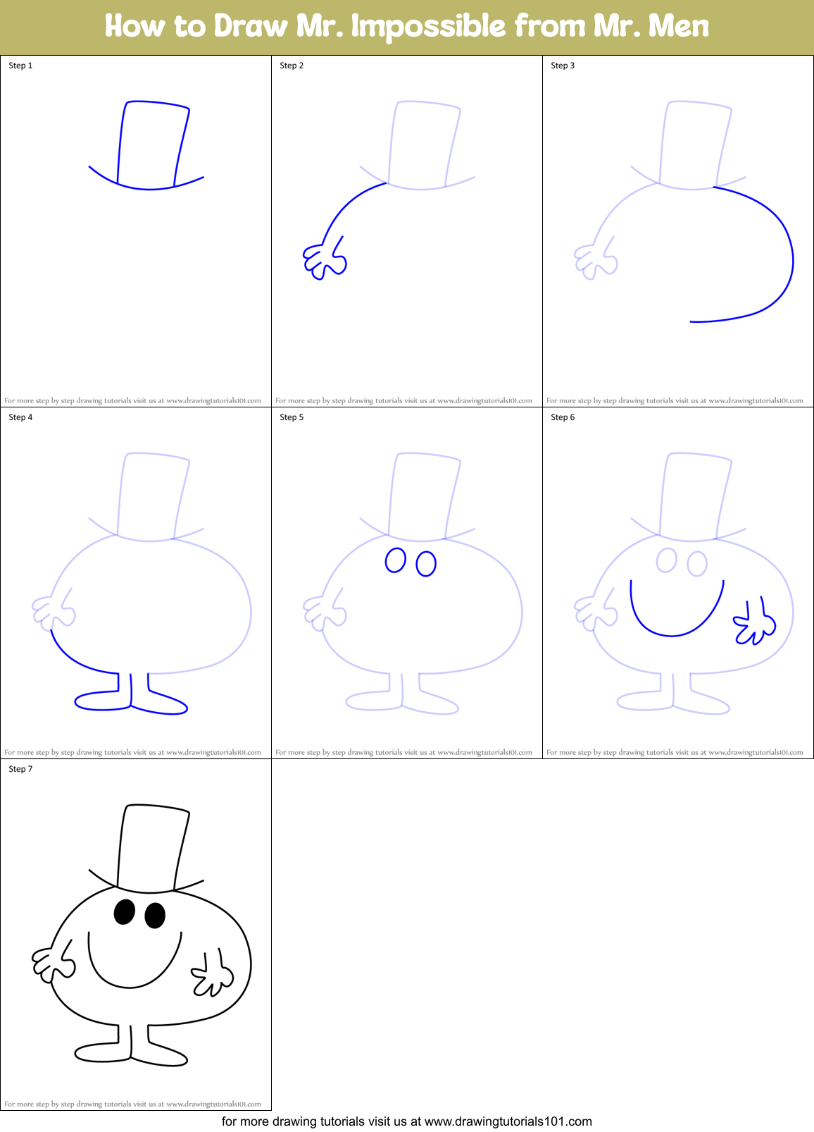 How to Draw Mr. Impossible from Mr. Men Printable Step by Step