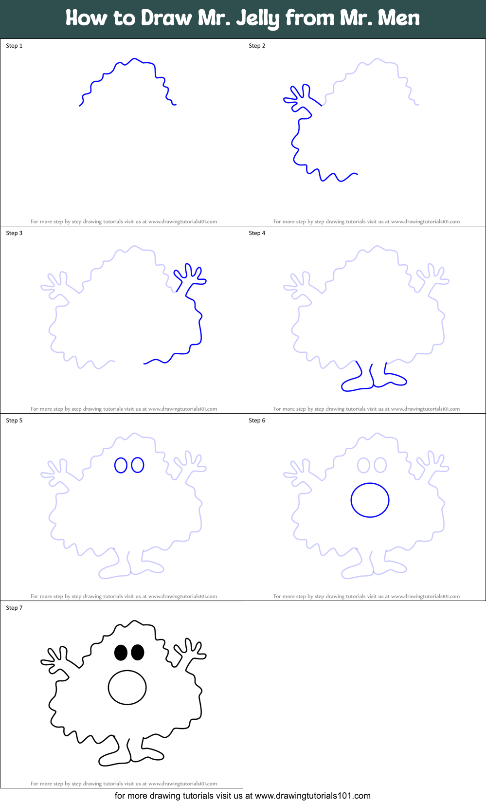 How to Draw Mr. Jelly from Mr. Men Printable Step by Step