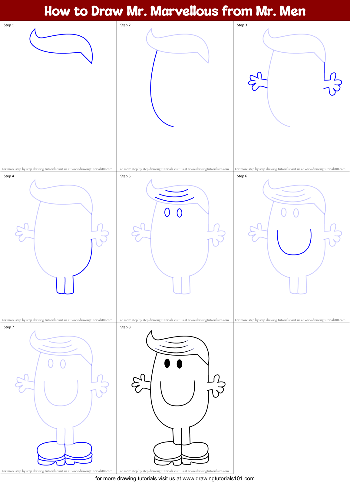 How to Draw Mr. Marvellous from Mr. Men Printable Step by Step