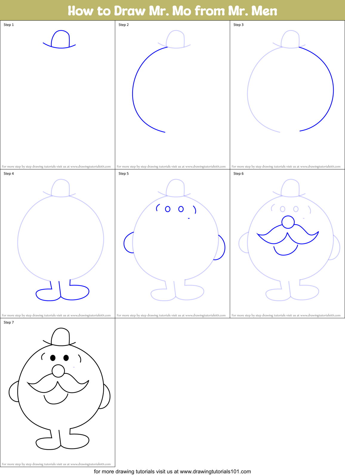 How to Draw Mr. Mo from Mr. Men Printable Step by Step