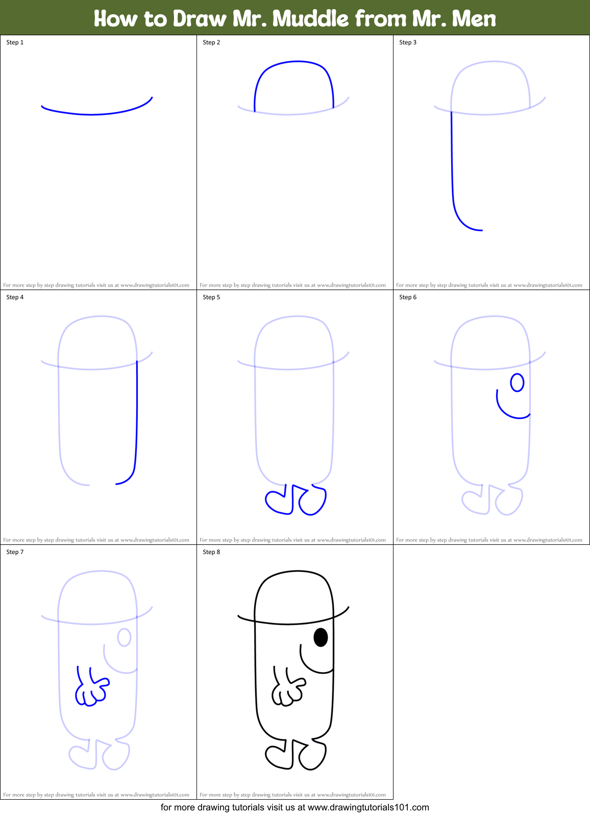 How to Draw Mr. Muddle from Mr. Men Printable Step by Step