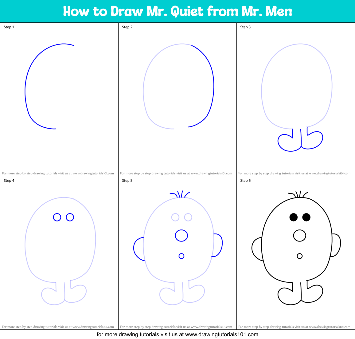 How to Draw Mr. Quiet from Mr. Men Printable Step by Step