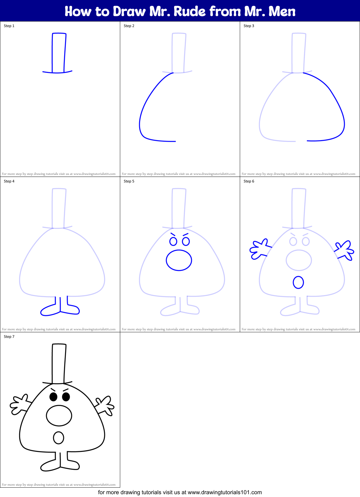 How to Draw Mr. Rude from Mr. Men Printable Step by Step