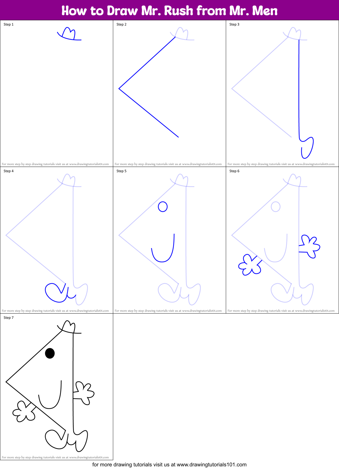 How to Draw Mr. Rush from Mr. Men Printable Step by Step