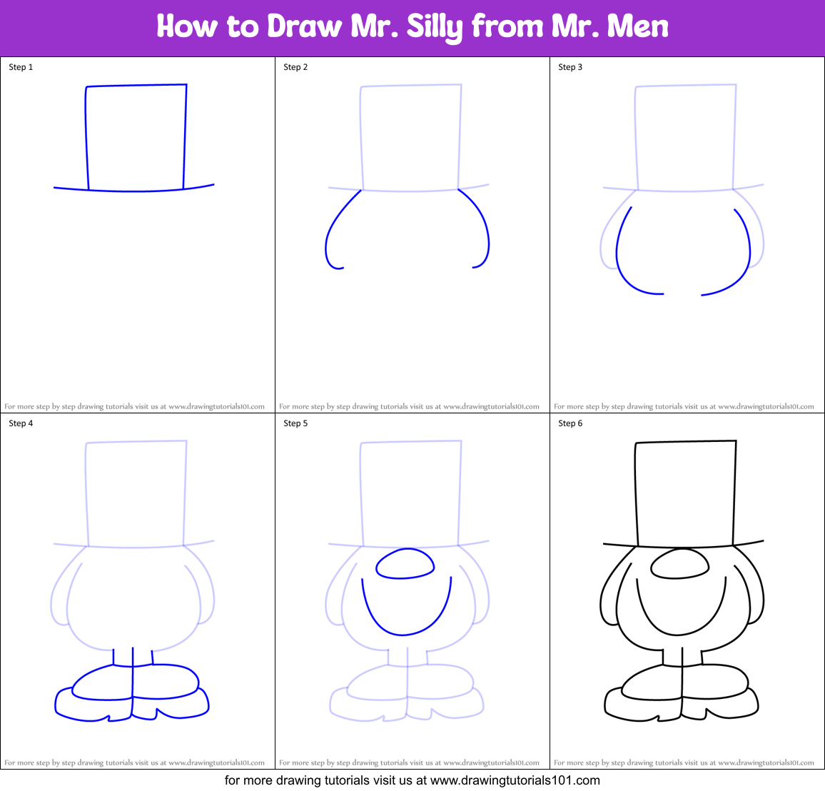 How to Draw Mr. Silly from Mr. Men Printable Step by Step