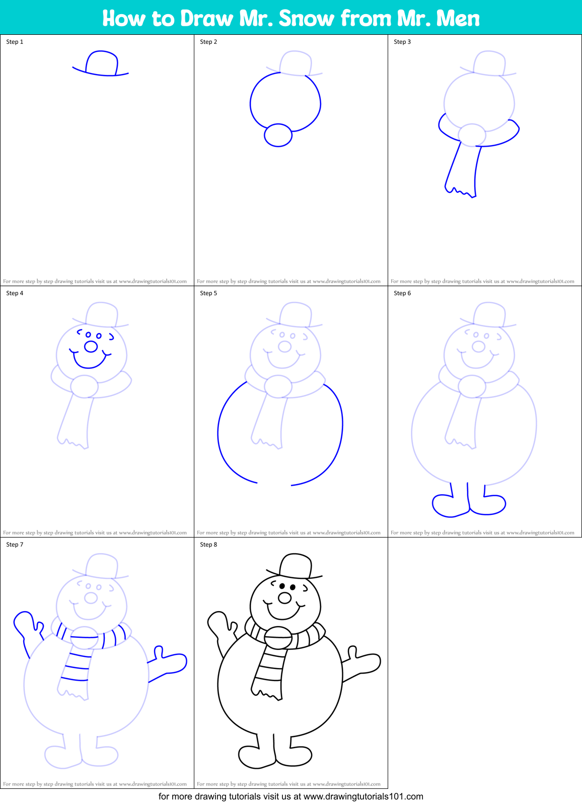 How to Draw Mr. Snow from Mr. Men Printable Step by Step