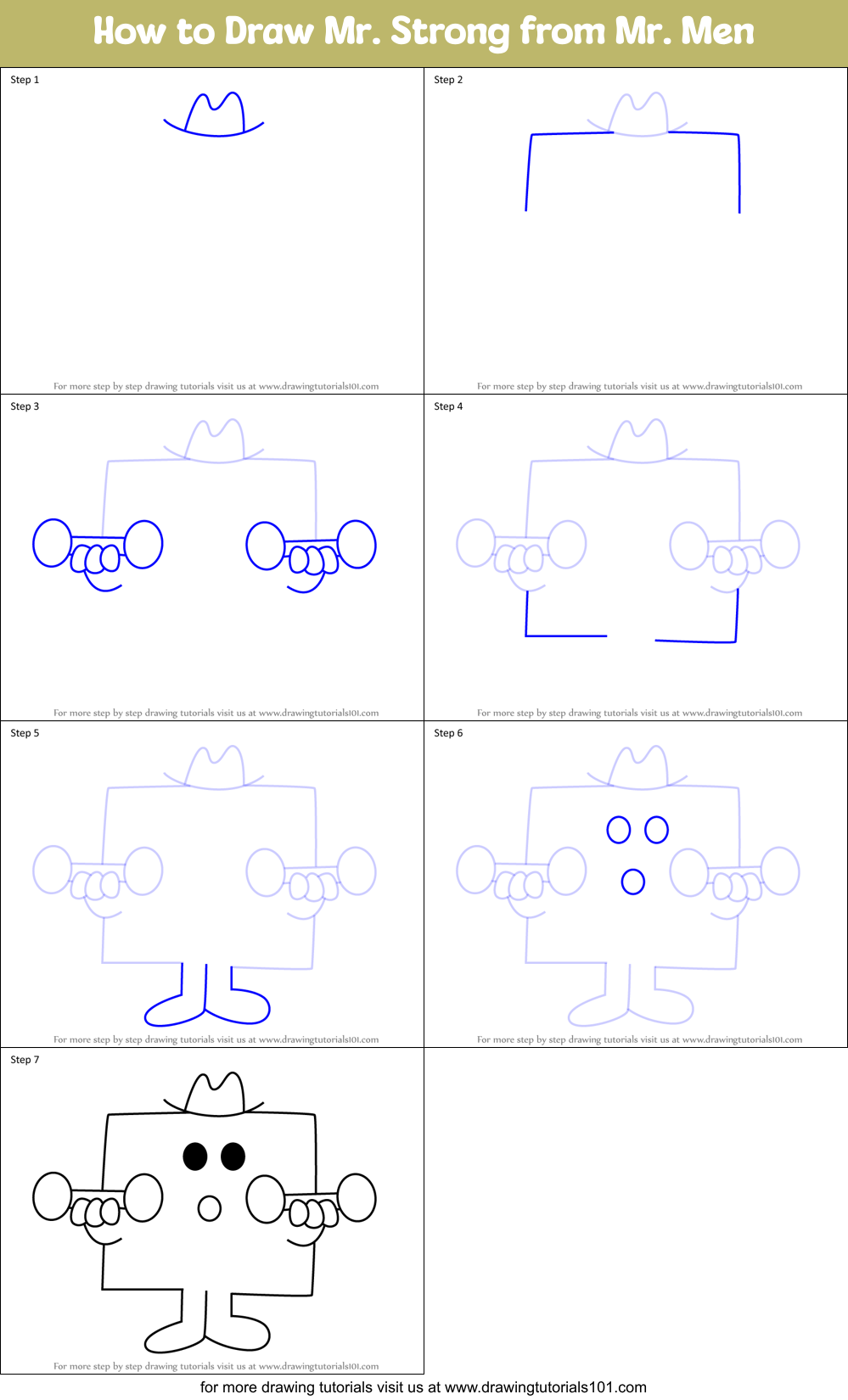 How to Draw Mr. Strong from Mr. Men Printable Step by Step