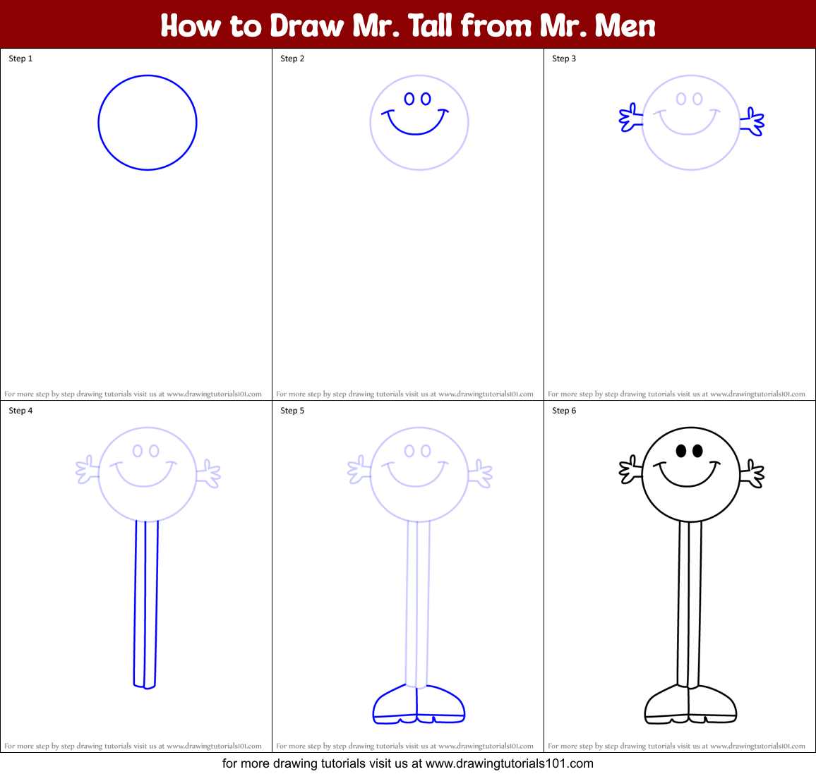 How to Draw Mr. Tall from Mr. Men Printable Step by Step