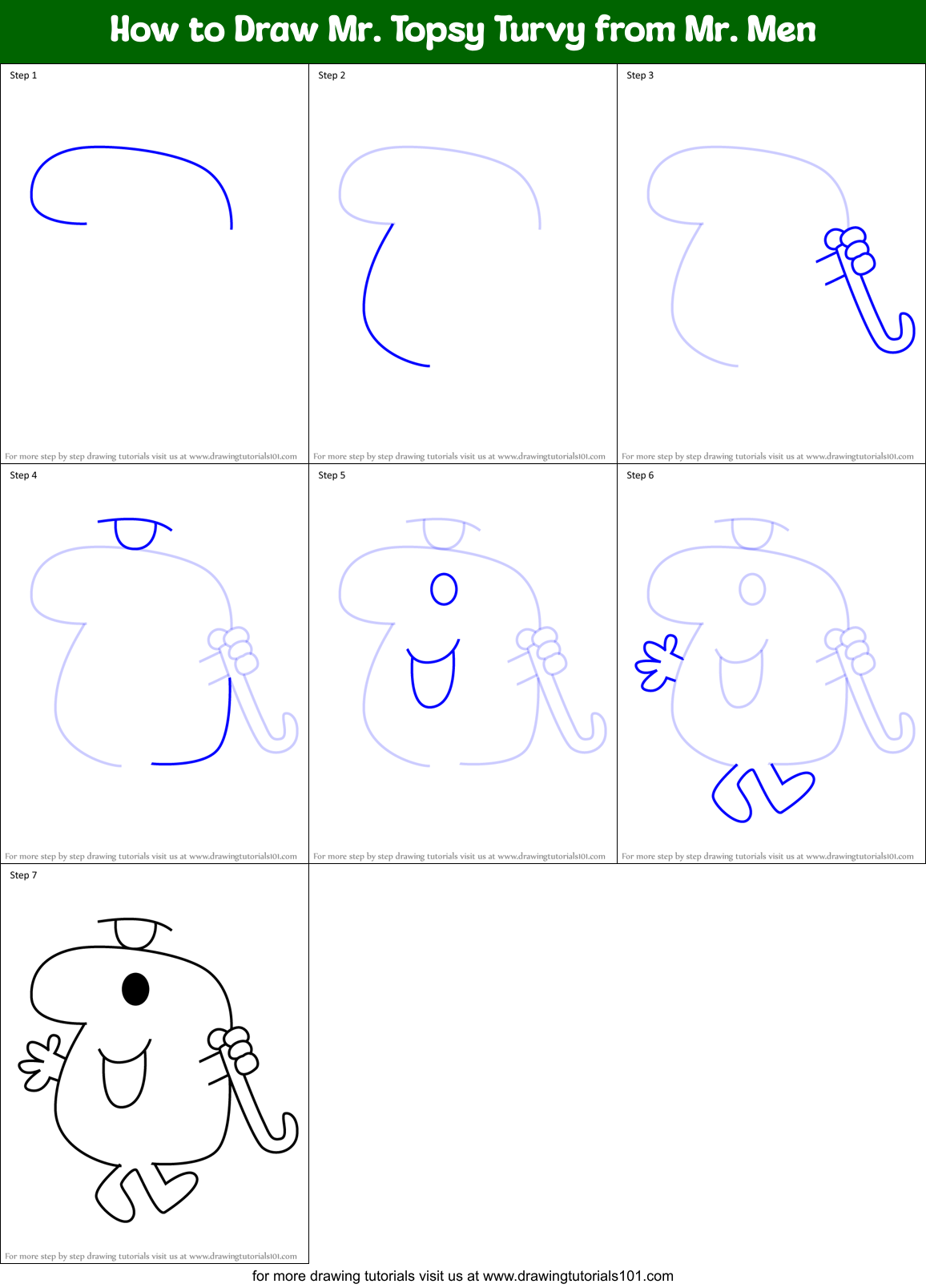How to Draw Mr. Topsy Turvy from Mr. Men Printable Step by Step