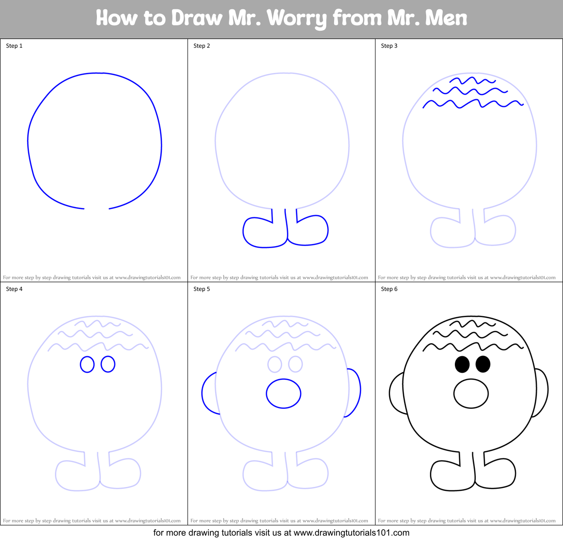 How to Draw Mr. Worry from Mr. Men Printable Step by Step