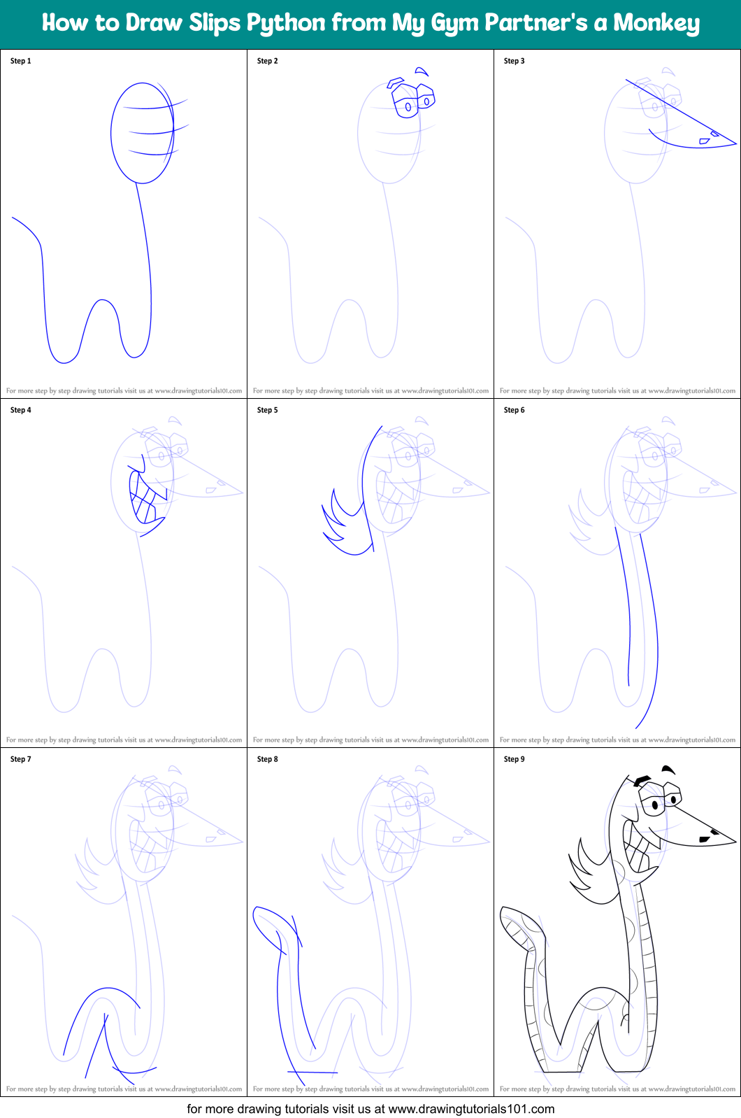 How to Draw Slips Python from My Gym Partner's a Monkey Printable Step by Step