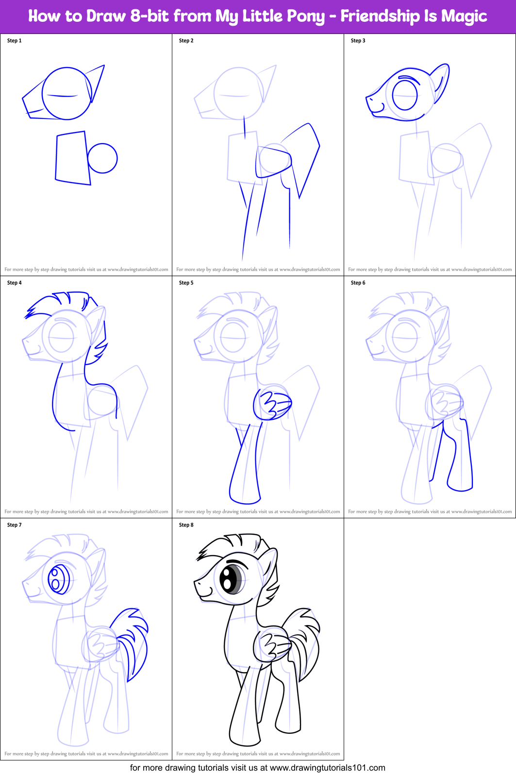 How to Draw 8-bit from My Little Pony - Friendship Is Magic Printable Step by Step