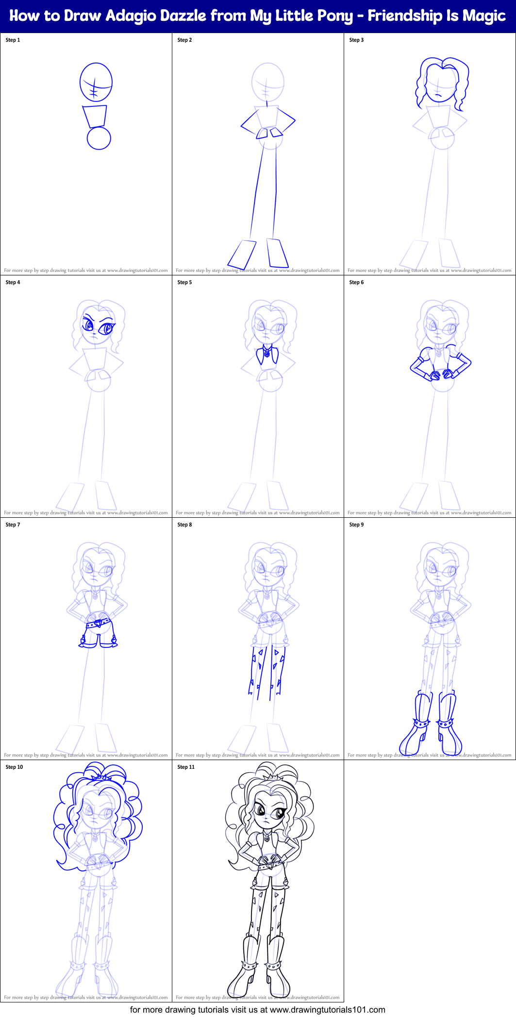 How to Draw Adagio Dazzle from My Little Pony - Friendship Is Magic Printable Step by Step