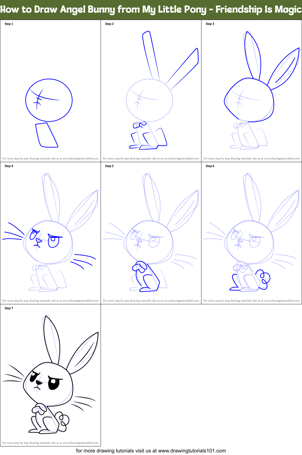 How to Draw Angel Bunny from My Little Pony - Friendship Is Magic Printable Step by Step