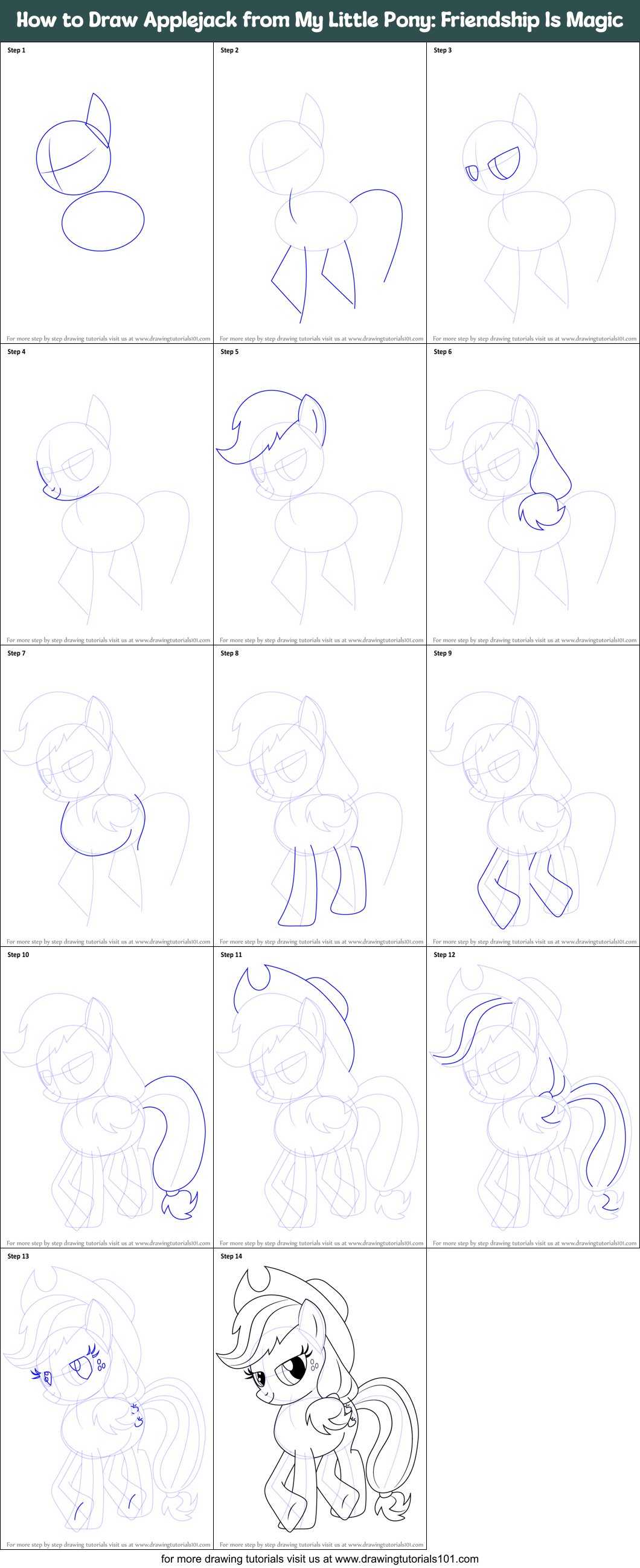 How to Draw Applejack from My Little Pony: Friendship Is Magic Printable Step by Step