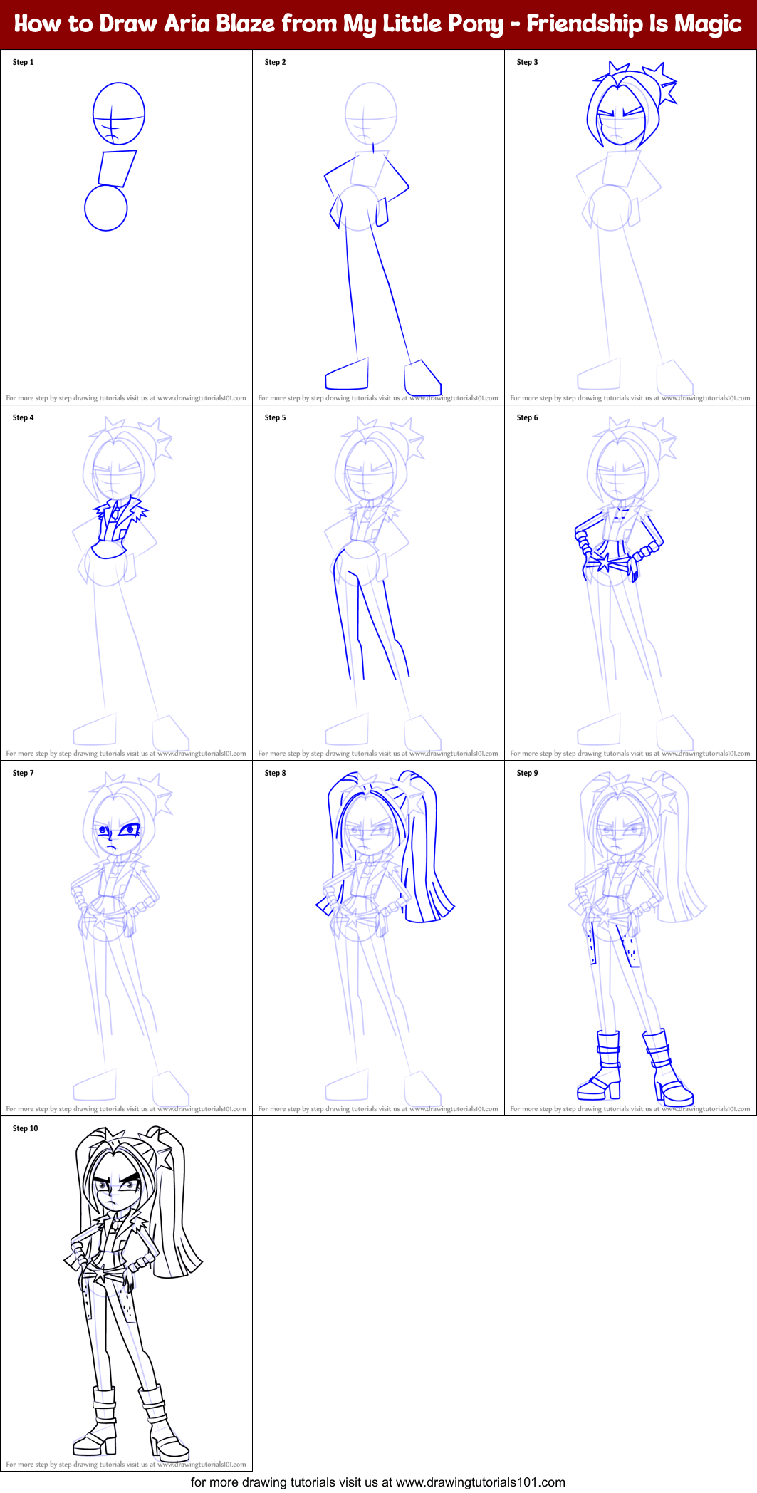 How to Draw Aria Blaze from My Little Pony - Friendship Is Magic Printable Step by Step