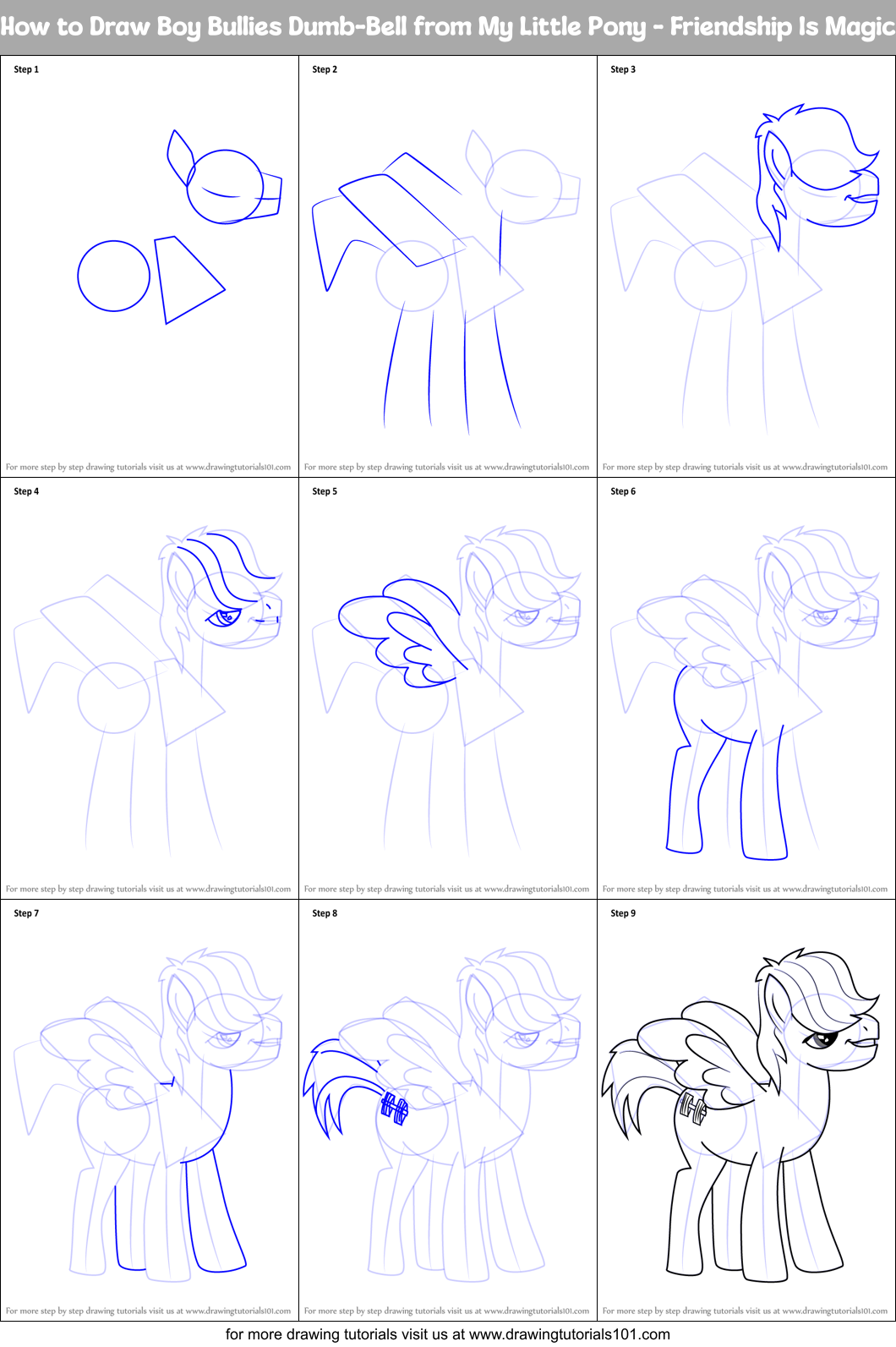 How to Draw Boy Bullies Dumb-Bell from My Little Pony - Friendship Is Magic Printable Step by Step