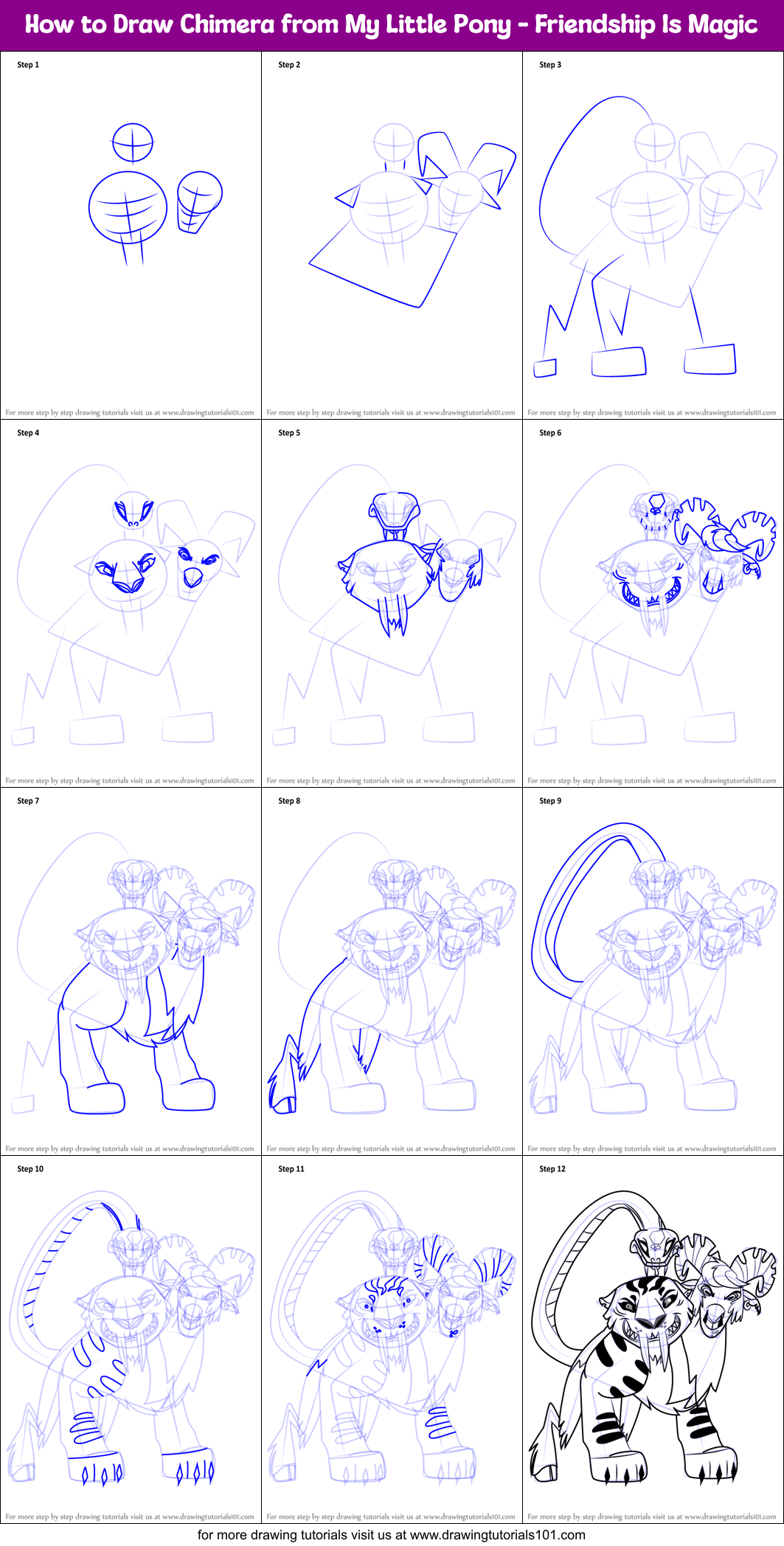 How to Draw Chimera from My Little Pony - Friendship Is Magic Printable Step by Step