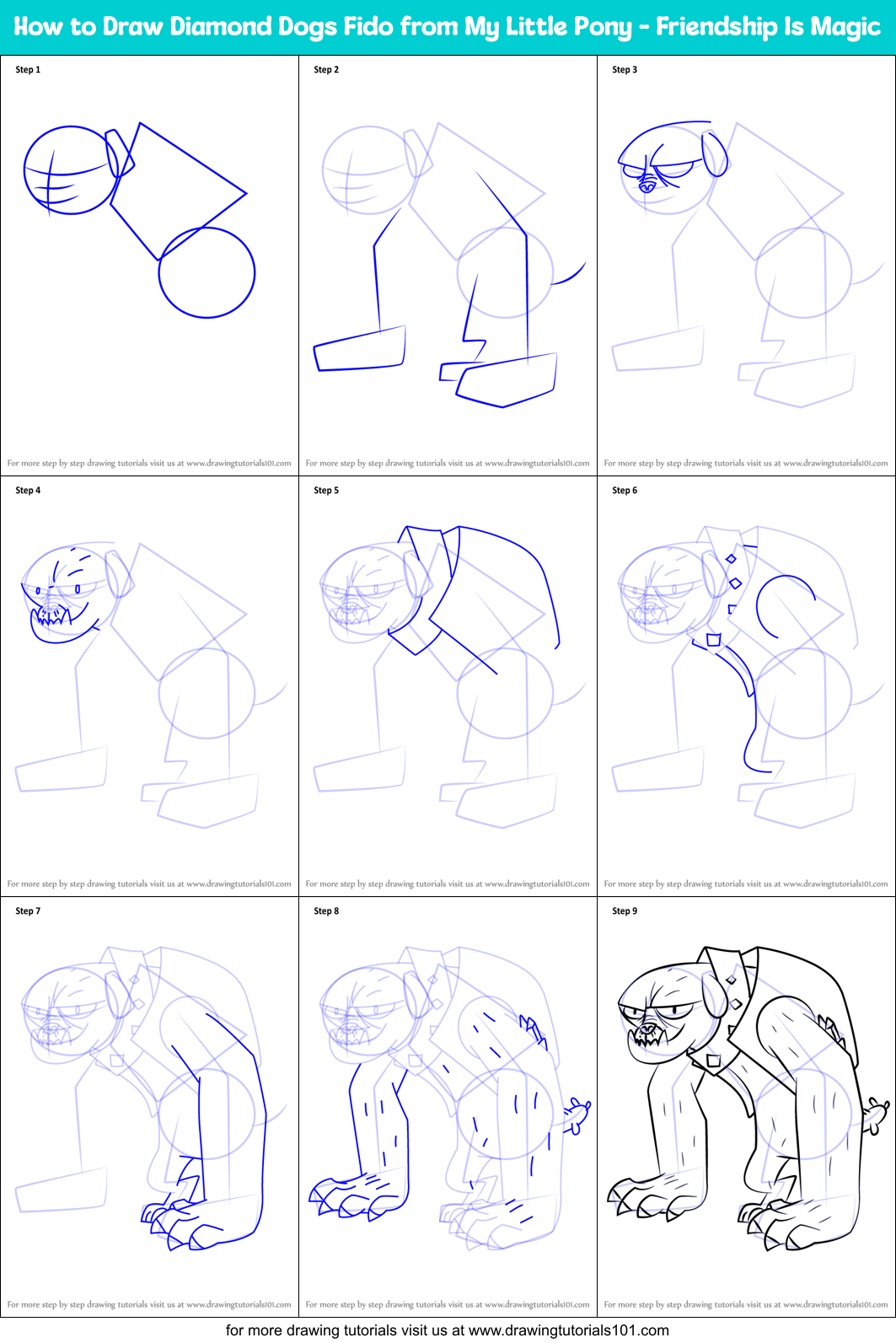 How to Draw Diamond Dogs Fido from My Little Pony - Friendship Is Magic Printable Step by Step