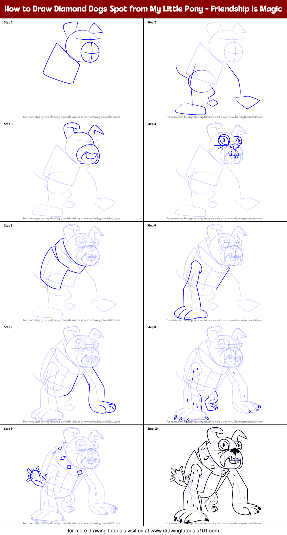 How to Draw Diamond Dogs Spot from My Little Pony - Friendship Is Magic Printable Step by Step