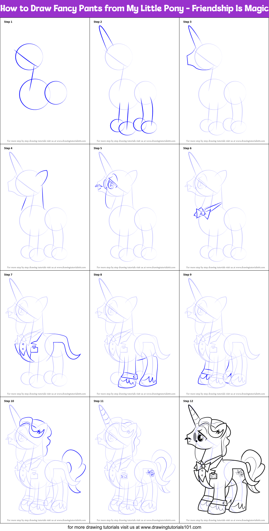 How to Draw Fancy Pants from My Little Pony - Friendship Is Magic Printable Step by Step