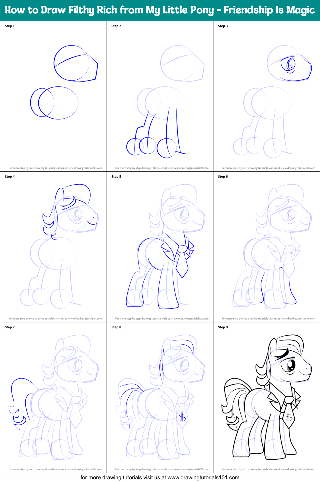How to Draw Filthy Rich from My Little Pony - Friendship Is Magic Printable Step by Step