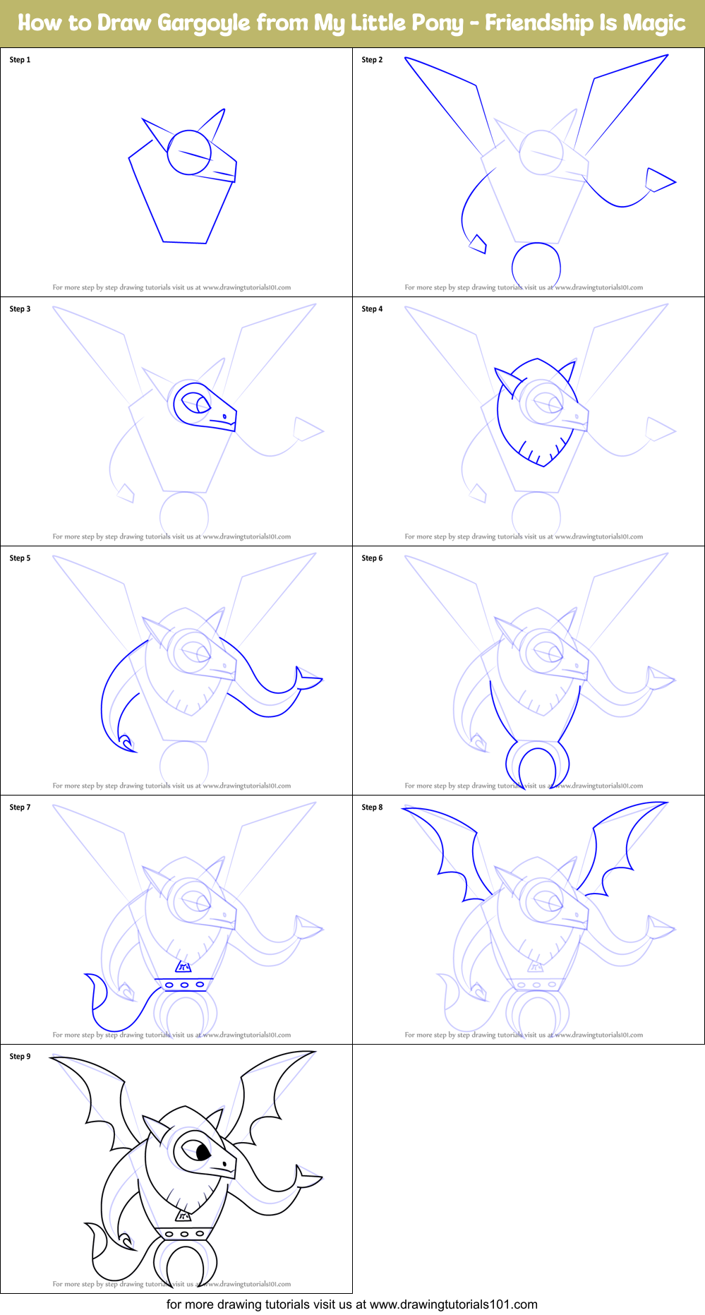 How to Draw Gargoyle from My Little Pony - Friendship Is Magic Printable Step by Step